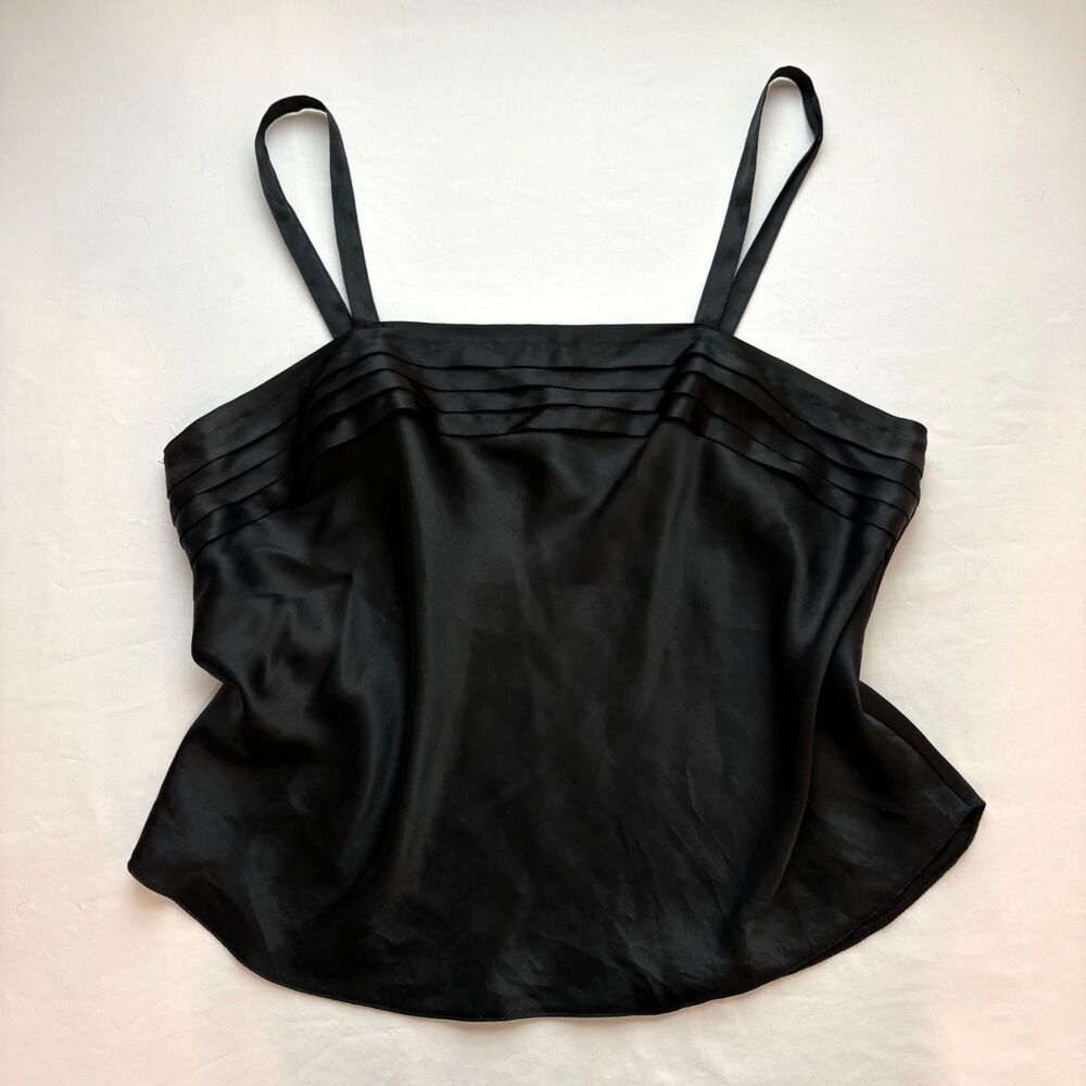 Vintage 1980s Satin Slip Tank Black Made in USA Going Out Lounge Chic Size 38/L
